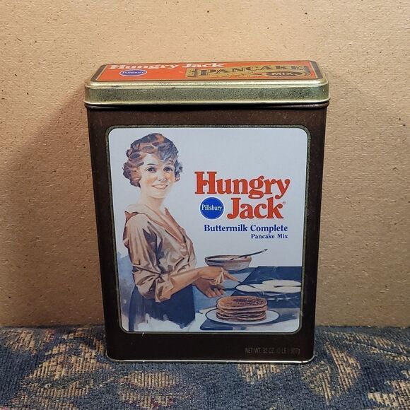 Vintage Hungry Jack Tin - 1990s Reproduction Hungry Jack Pancake Mix Tin Box - Picture 1 of 9